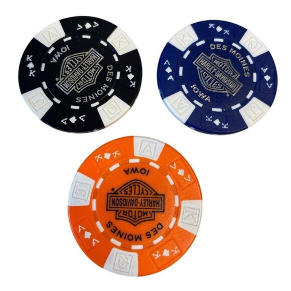 Harley Davidson Poker Chips Dealer Lot of 3 BIG BARN Des Moines IA - Picture 2 of 2